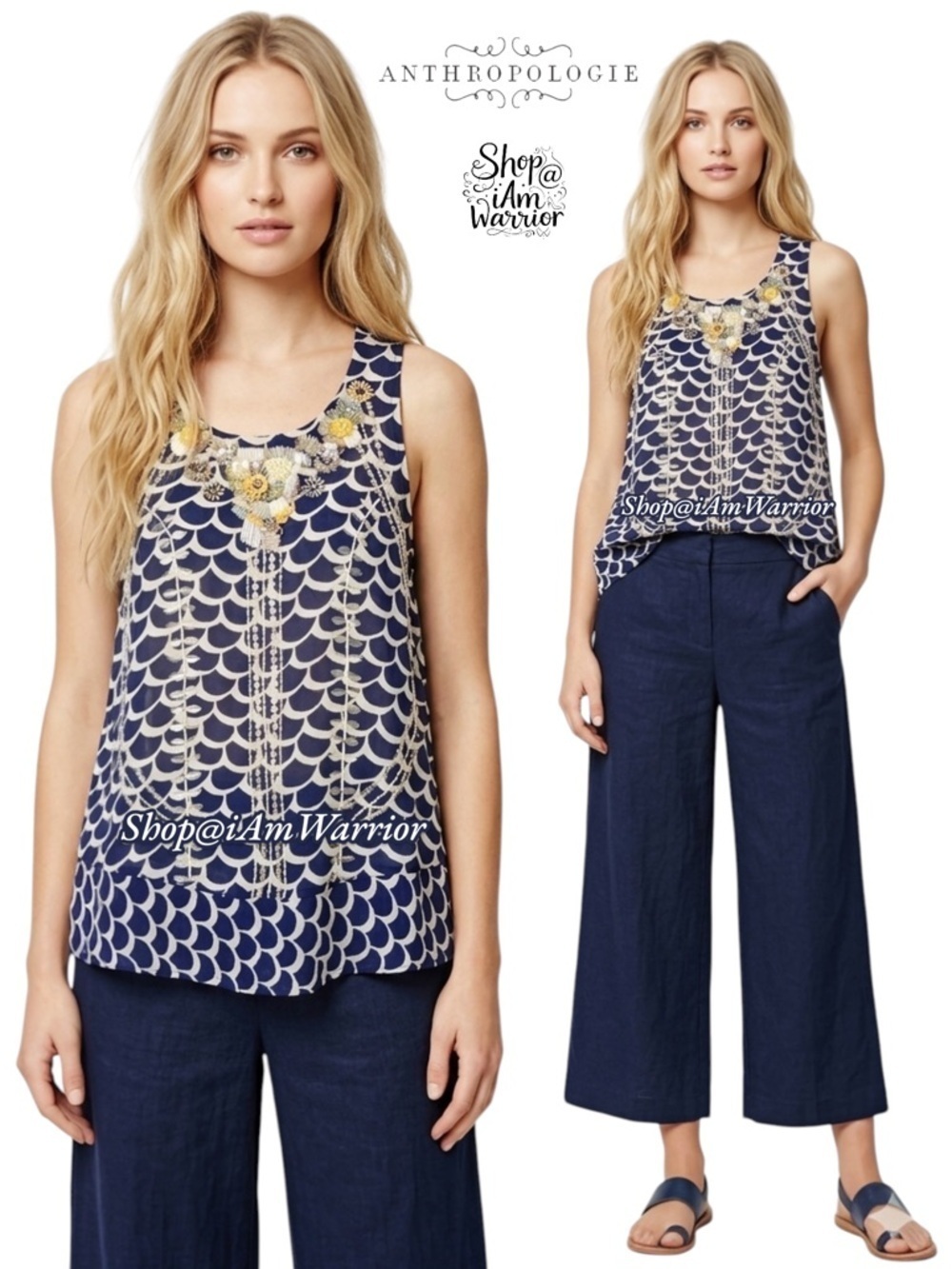 Anthropologie sleeveless swing top with embellished neckline *shop@iamwarrior